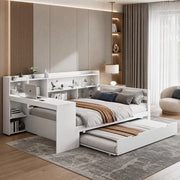 DESMIU Letto combinato 140 × 200 cm 2 posti con scrivania, mensole, prese USB e Type-C, senza materasso, bianco