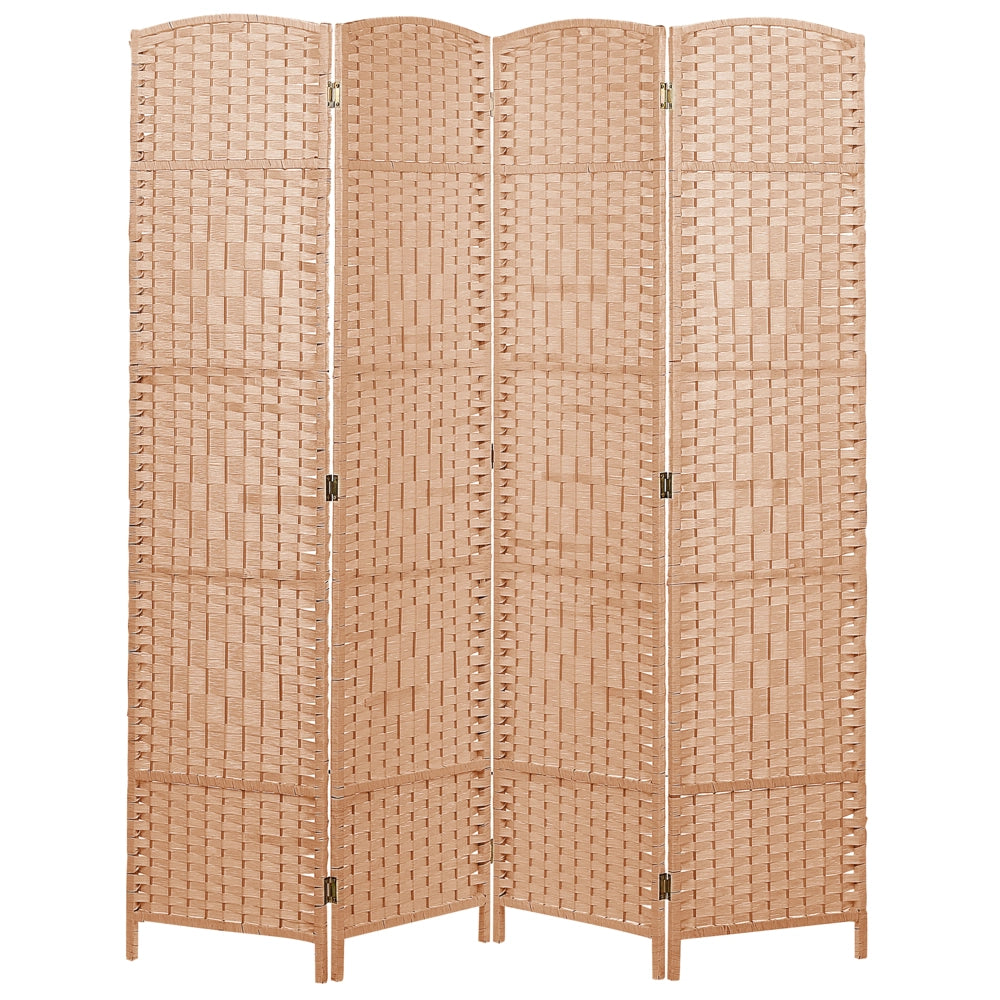 Divisorio per ambienti Naturale Carta Corda di pioppo Telaio di legno 4 pannelli Schermo decorativo pieghevole Divisorio Soggiorno Camera da letto Design tradizionale