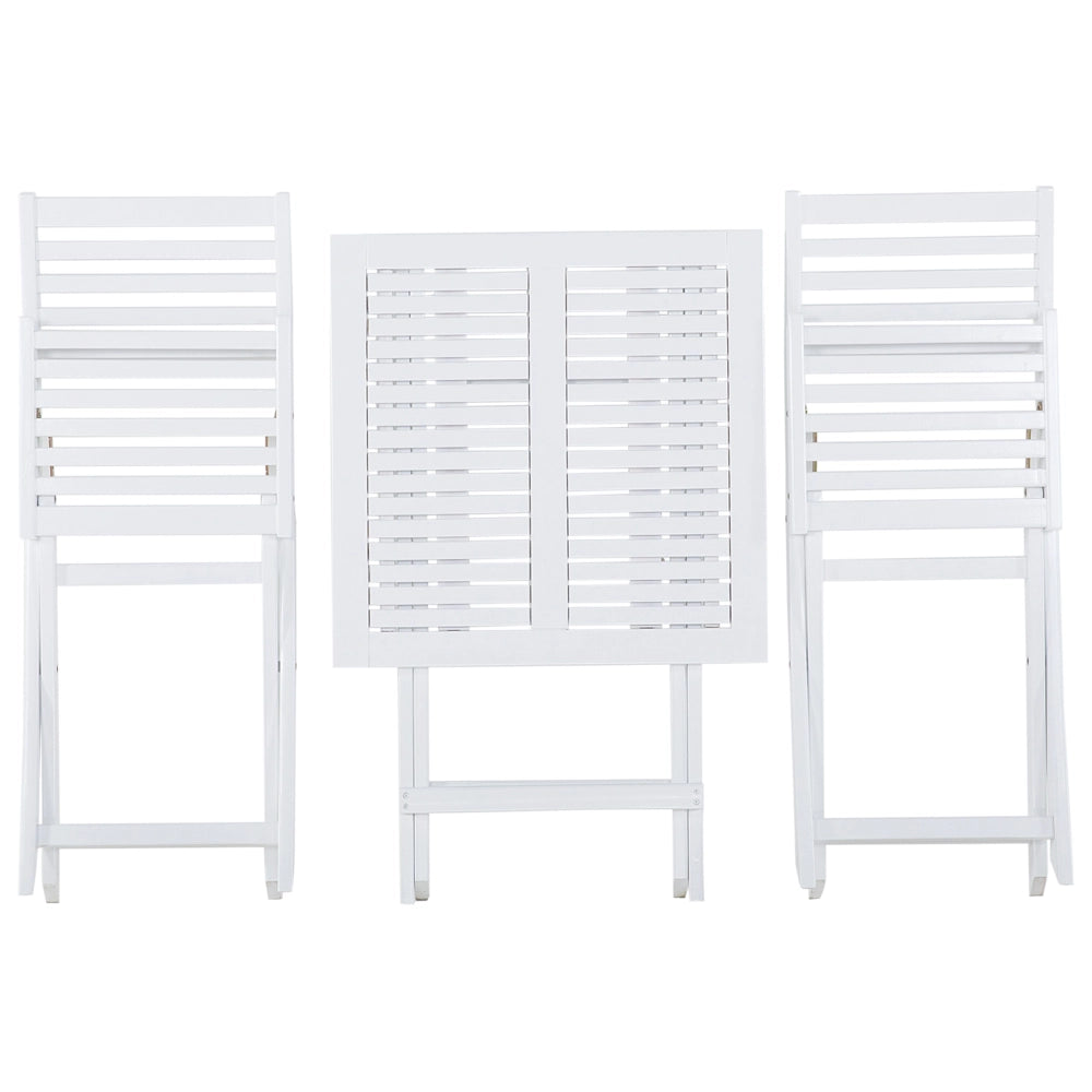 Set da bistrot 3 pezzi in legno massello di acacia bianco pieghevole a doghe design scandinavo moderno