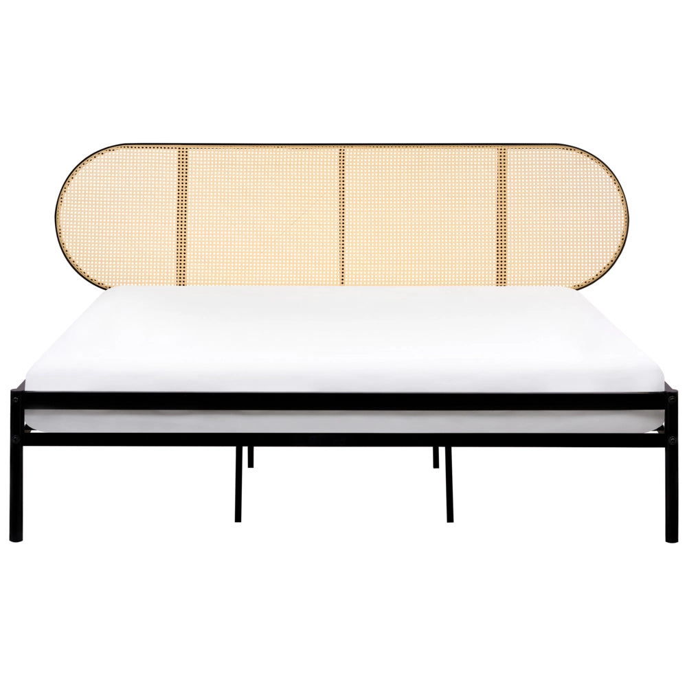 Letto matrimoniale imbottito in tessuto nero 180 x 200 cm rete a doghe gambe in legno moderno