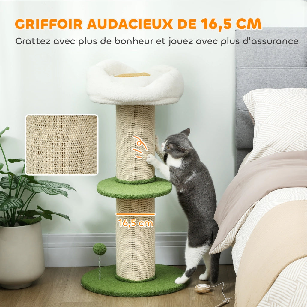Albero tiragraffi per gatti a 3 livelli con palla e sisal ¨C zephmum ¨C verde ? 45x92 cm