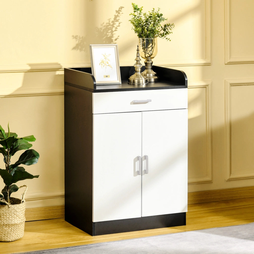 Mobiletto da Ingresso con Cassetto e Ripiano Regolabile ¨C zephmum ¨C Legno MDF Bianco e Nero 60x40x90cm