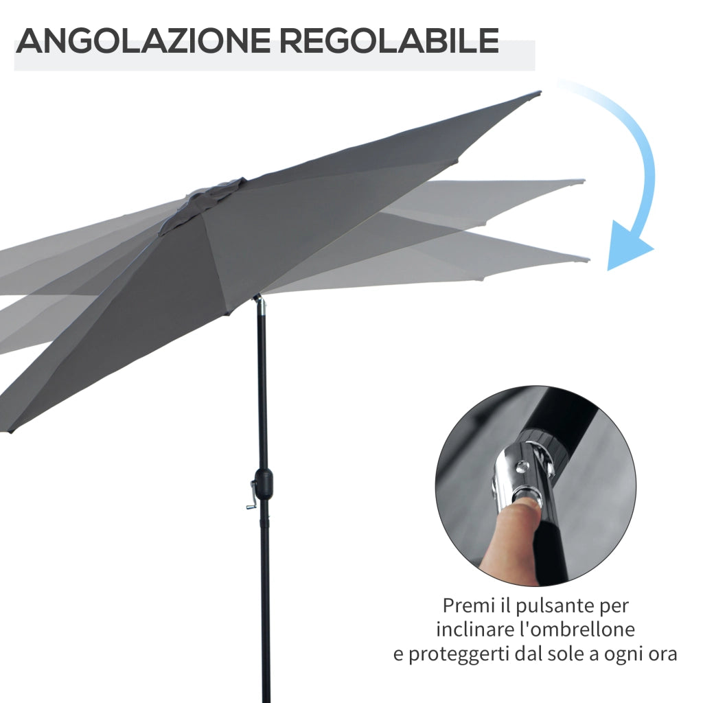Easycomfort Ombrellone da Giardino 3x2.5 m Inclinabile, con Manovella, in Metallo e Poliestere Grigio Scuro