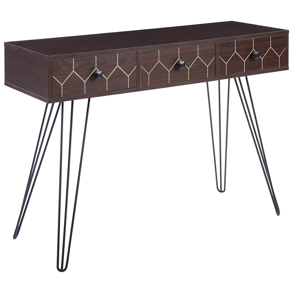 Consolle legno scuro e nero 110 x 39 cm 3 cassetti mobili soggiorno sala da pranzo camera da letto