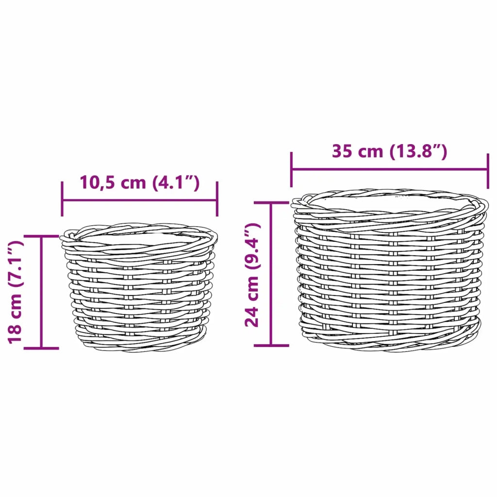 Cestino per Piante con archiviazione 2 pcs Grigio Rattan Kubu