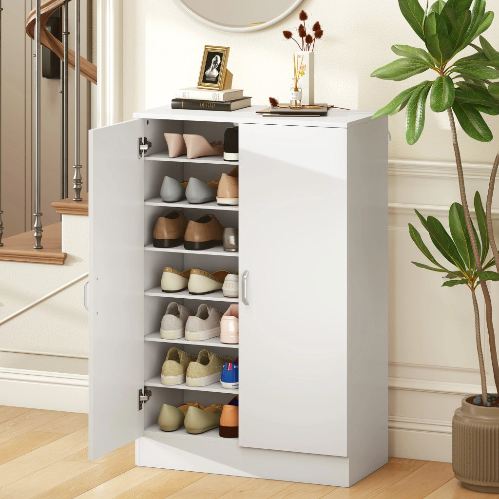 Armadio per scarpe con 6 ripiani regolabili ¨C Minimal ¨C 2 ante, chiusura morbida, bianco