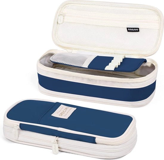 Penne e matite per ragazze, grande capacità, borsa per scuola e ufficio, adolescenti, penne e matite, borsa con tasca, strumenti da scrivere, regalo, blu scuro, XL
