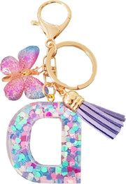 Sostegno personalizzato per chiavi con disegno femminile - Ideale regalo per la sorella - Design blu-violaceo
