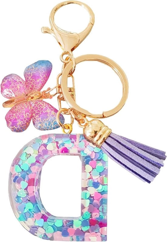 Sostegno personalizzato per chiavi con disegno femminile - Ideale regalo per la sorella - Design blu-violaceo