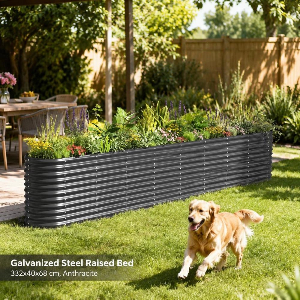 Raised Bed Galvanized Steel 332x40x68 Cm Anthracite
