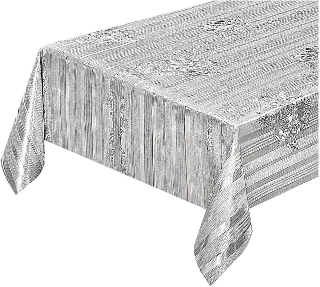 Tovaglia Cucina Antimacchia 140x260 Cm Metallizzata Lucida Grigia Copritavolo Pvc Decorato Dis_B