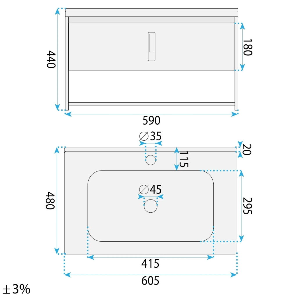 Set Di Mobili Da Bagno Con Lavabo River 60cm Grey