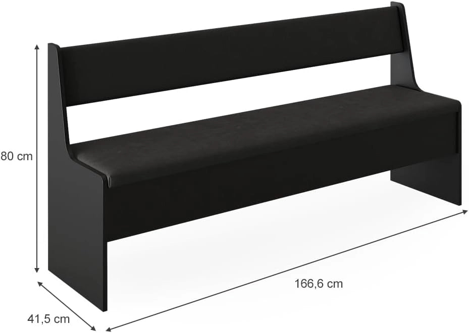 Panca ad angolo Roman, Nero, 41.5 x 166.6 cm, adatto per soluzioni angolari salvaspazio nella zona pranzo