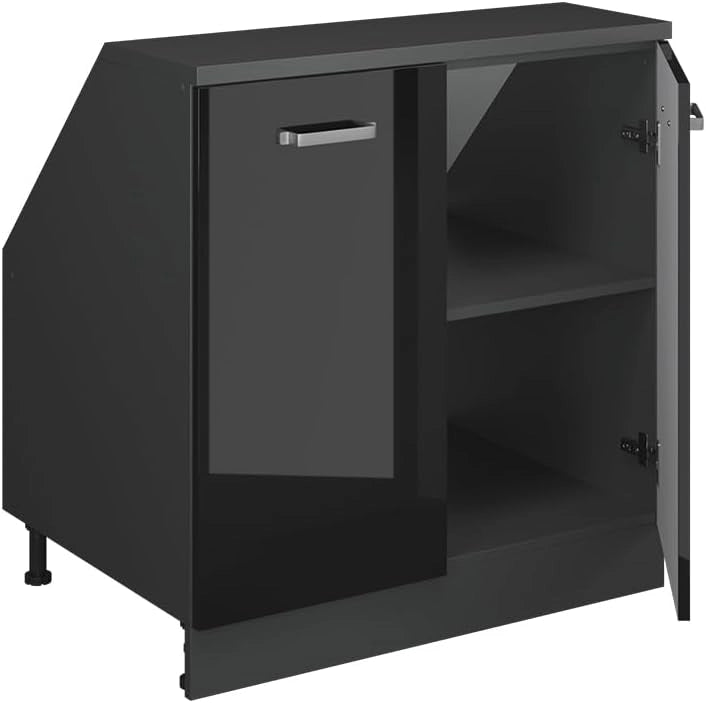 Mobile sottotetto Rion, Nero lucido, 80 x 81.6 cm con 2 porte, carcassa 60 cm profondità, adatto per il salvaspazio sotto tetti spioventi