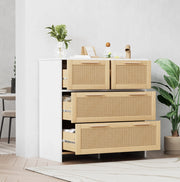 Comò in rattan con 4 cassetti e finitura naturale