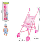 Trade Shop - Passeggino Per Bambine Con Bambolotto Carrozzino Pieghevole Gioco Per Bambini -