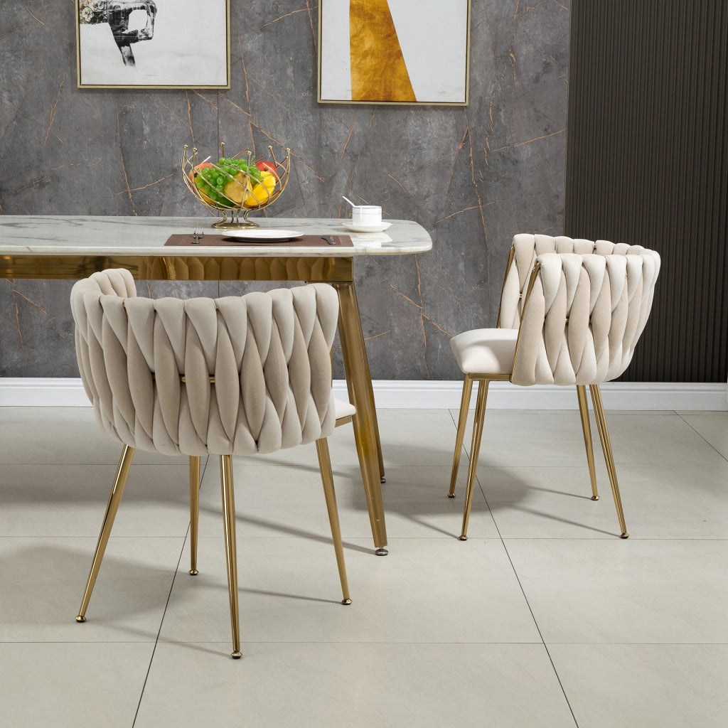 SEDIA da pranzo set da 2 pezzi 55,5x41x74 cm velluto avorio gambe metalliche oro