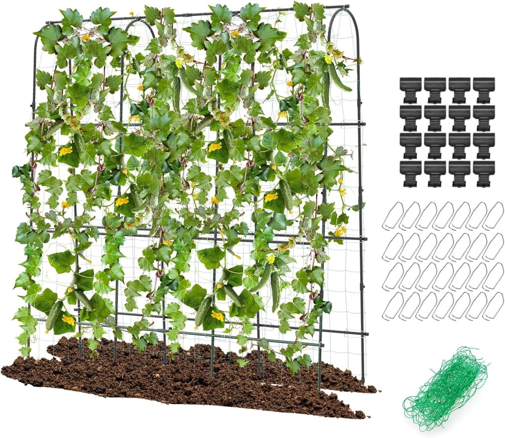 Traliccio per Piante Rampicanti ad Arco 179 x 180 cm, Trellis Alto a Forma di U per Cetrioli da Letto Rialzato con Rete, Supporto per Piante all'Aperto per Frutta e Fiori