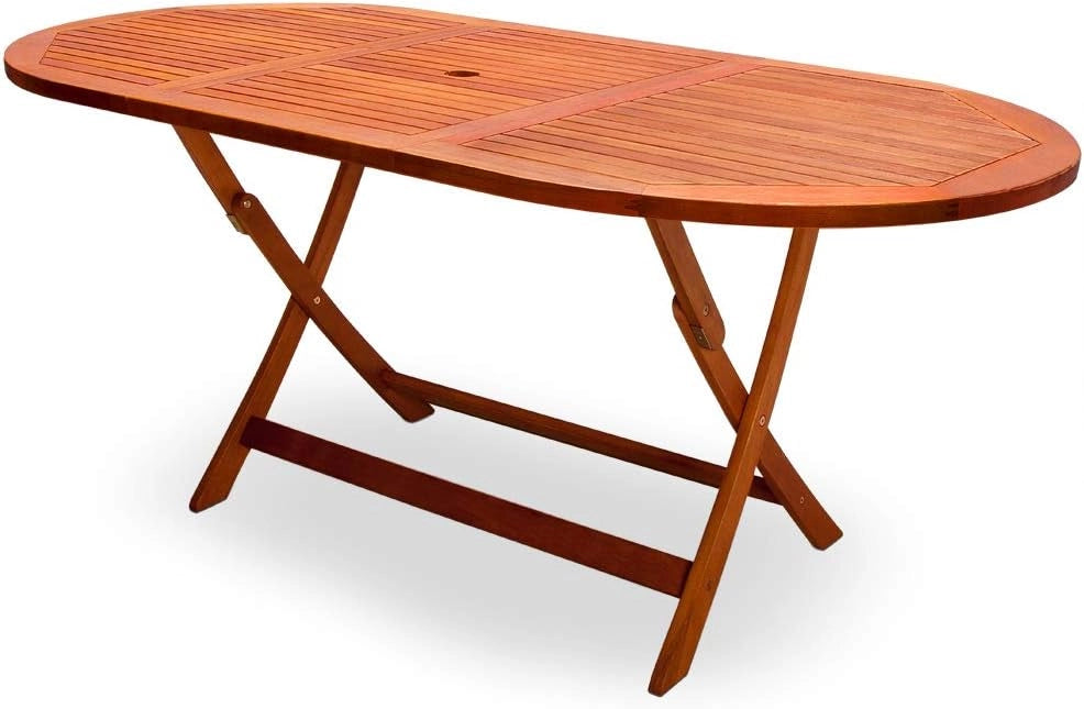 Tavolo da Giardino in Legno di Acacia Pieghevole 160x85cm Ovale Certificato FSC Portata 80 kg con Portaombrellone Tavoli da Esterno Balcone Terrazza per 6 Persone