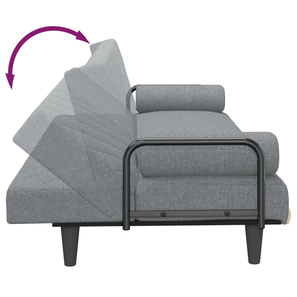 Divano letto con braccioli 205 x 89 x 70 cm tessuto grigio chiaro 02_0021015