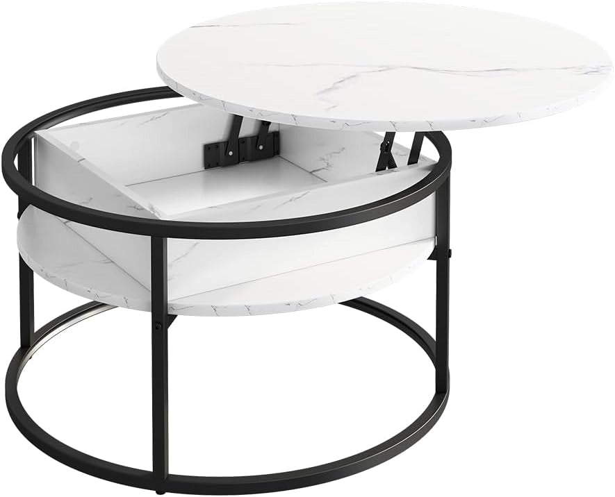 Tavolino Marlo, Nero/marmo-bianco, 77 x 77 cm, con piano ribaltabile per un utilizzo flessibile negli ambienti domestici