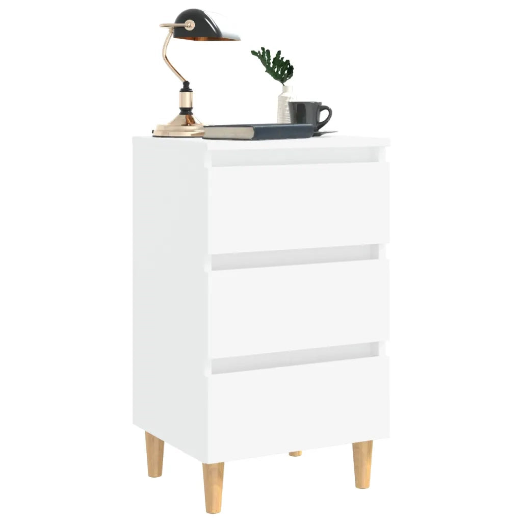 Comodino con Gambe in Legno-Tavolino da notte Massello Bianco 40x35x69 cm