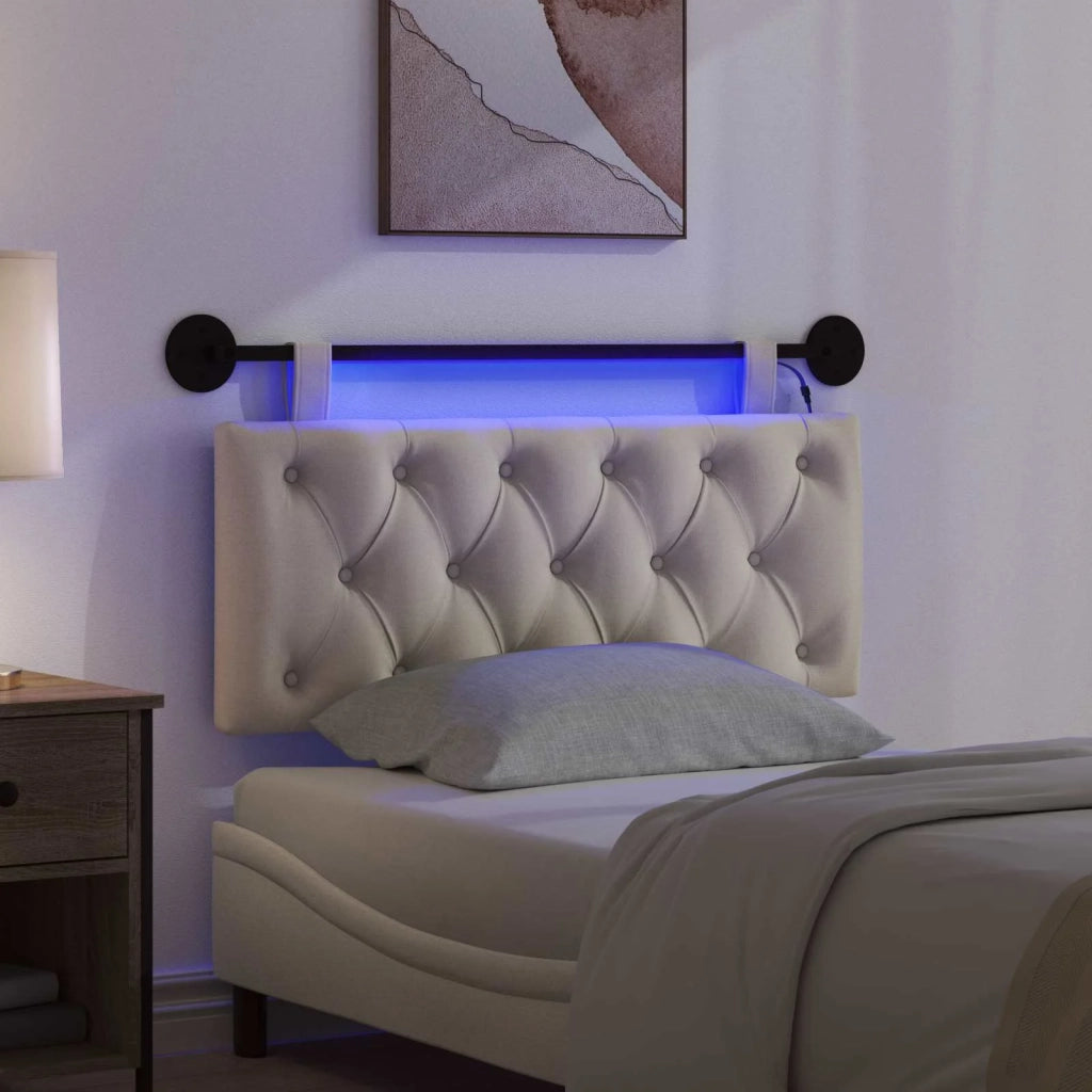 Testiera | Testata sospesa Con luce LED Crema Tessuto