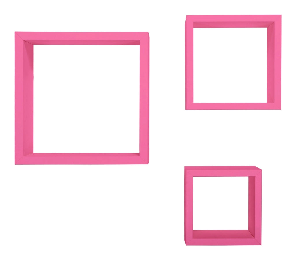 Set 3 Mensole da Parete Cubo in Fibra di Legno Rubic Fuxia