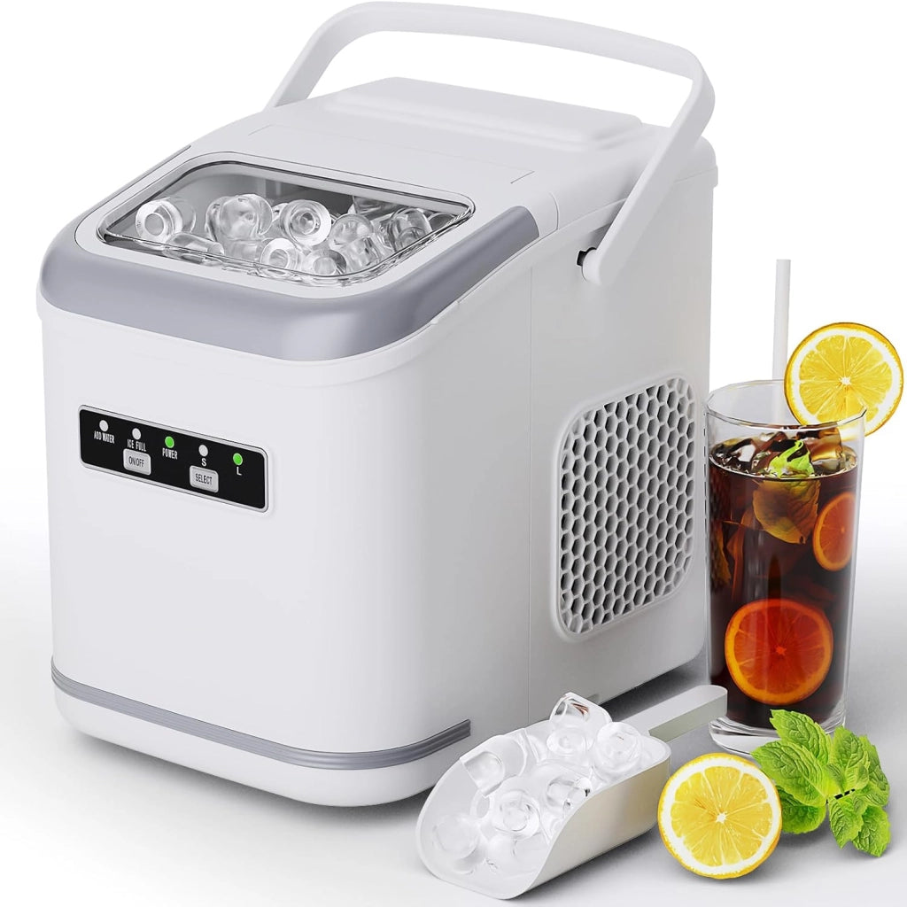 Macchina Ghiaccio, 12 kg/24h, 9 Cubetti di Ghiaccio in 6 Minuti, 2 Dimensioni di Ghiaccio, Silenzioso, Macchina del Ghiaccio Casa Autopulente con Maniglia/Cestello/Paletta, per Cucina/Ufficio/Bar
