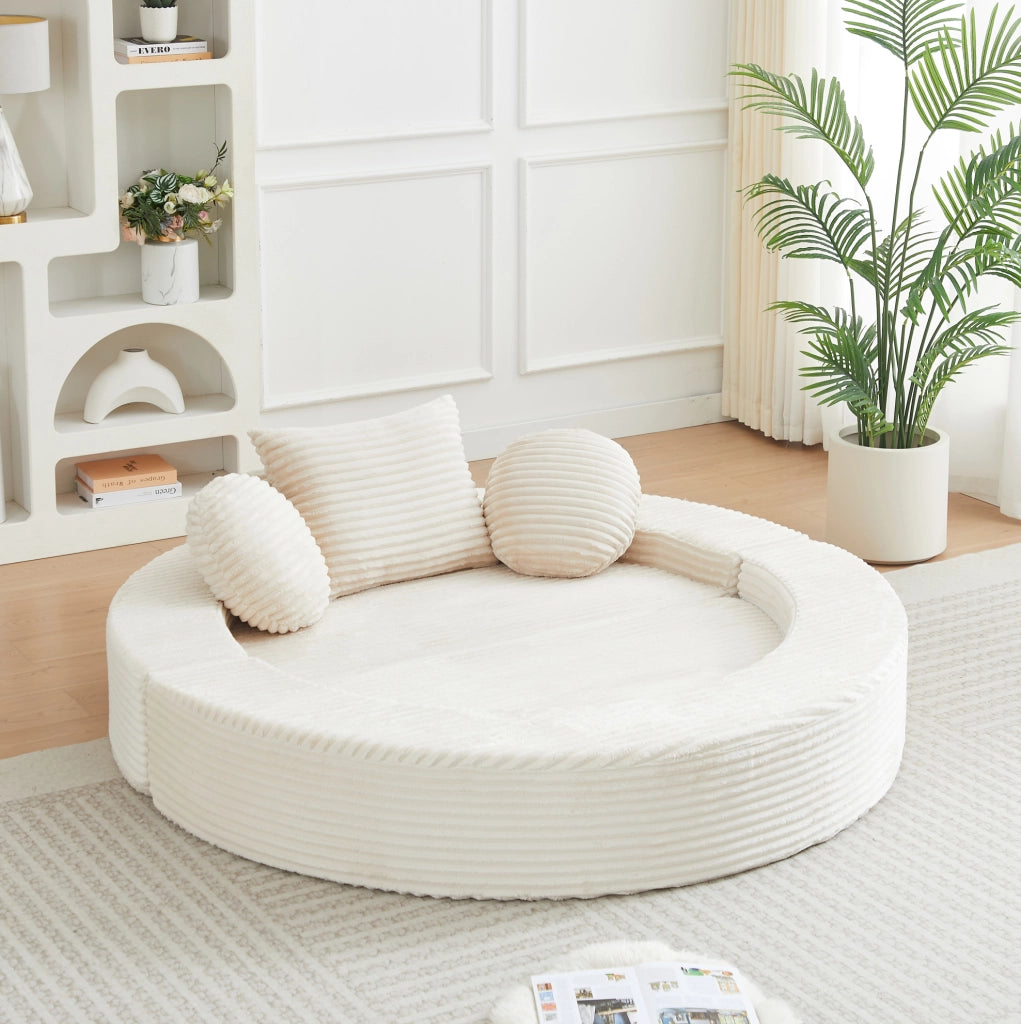 Divano trasformabile 4 in 1 in velluto a coste beige HOMVRA