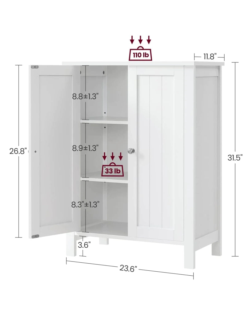 Mobiletto da bagno 60 x 30 x 80 cm con 2 ante a battente 3 scomparti divisori removibili bianco 12_0006476
