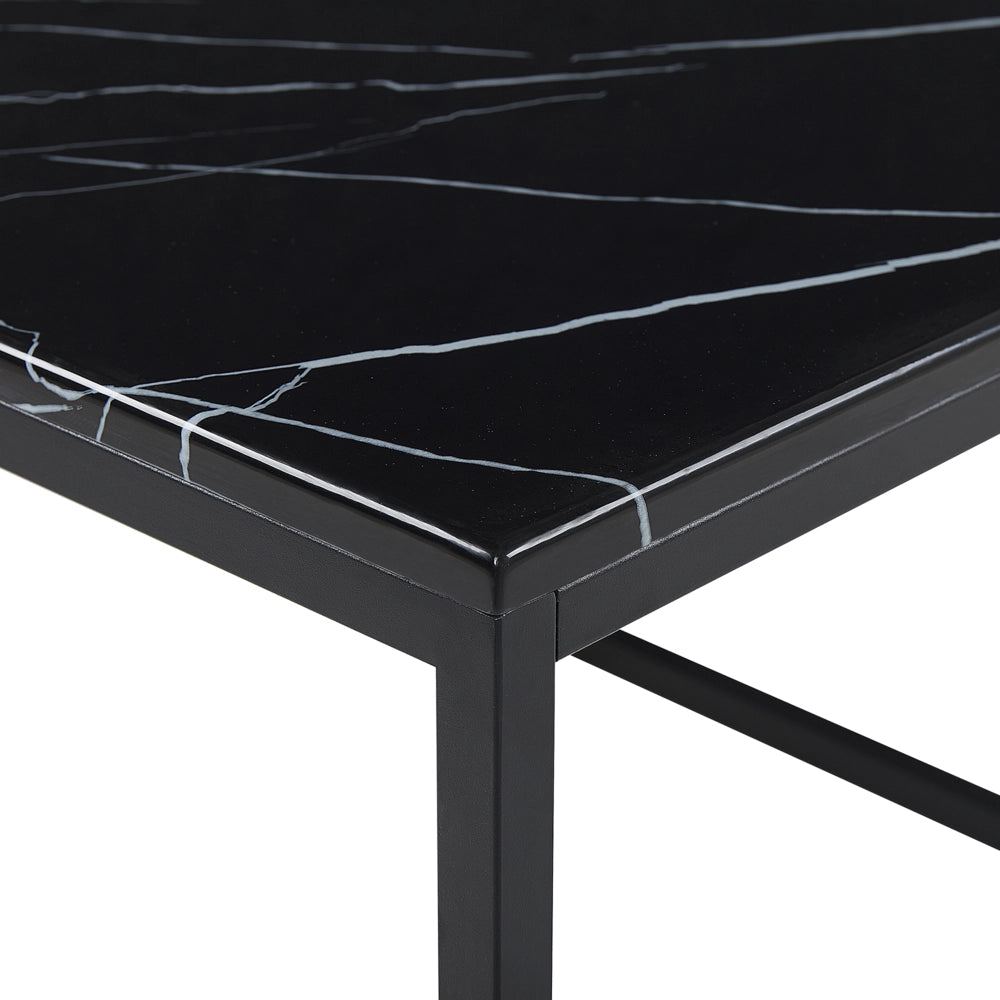 Tavolino Gambe in Metallo Effetto Marmo Nero 100 x 60 cm Rettangolare Industrial Glam