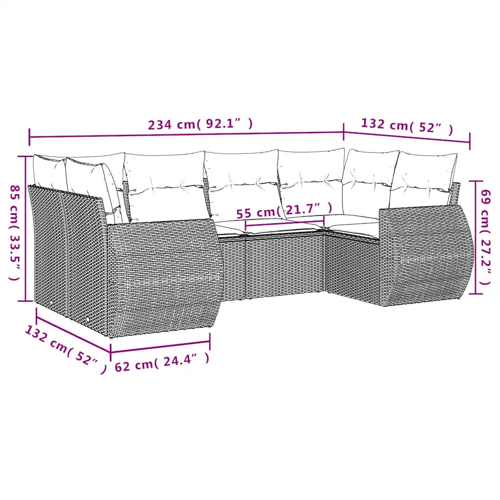 Set Divano da Giardino 6pz con Cuscini Grigio Chiaro Polyrattan