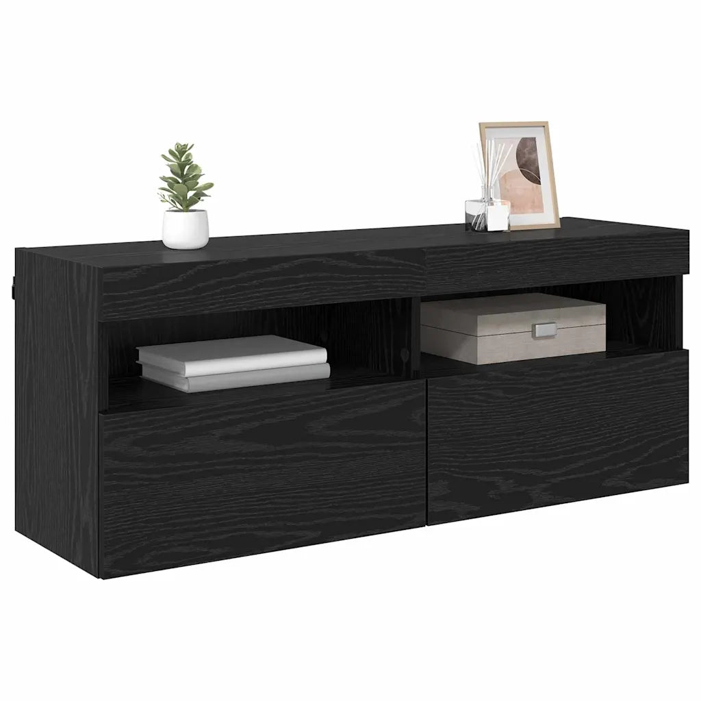Mobile TV da parete con LED Rovere Nero 100 x 30 x 40 cm 882985