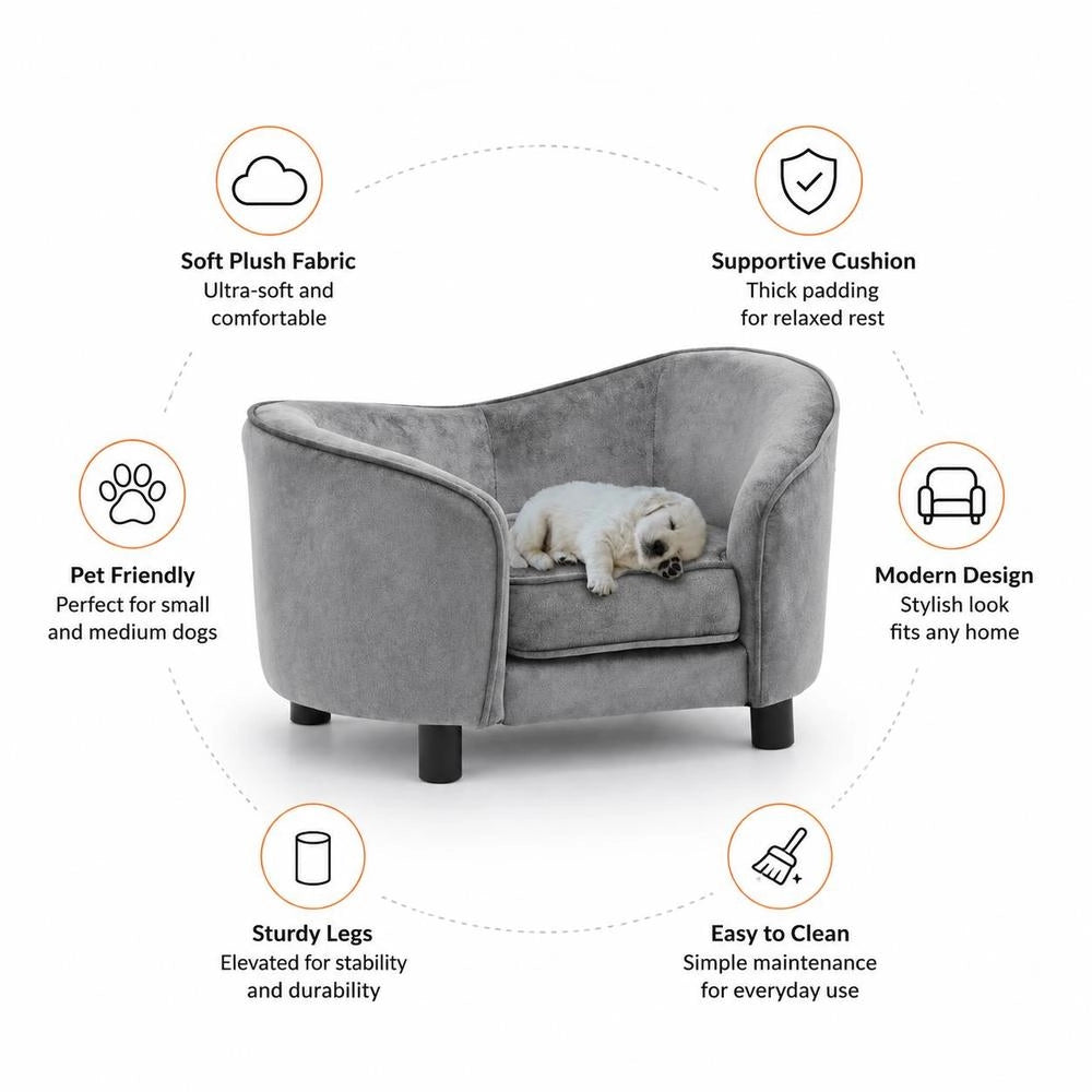 Dog Sofa Grey 69x49x40 Cm Plush