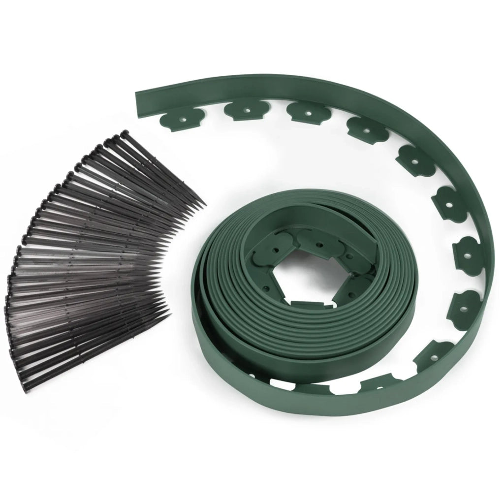 IDMarket - Bordature per prato flessible 10 mt verde altezza 5 cm + 30 picchetti