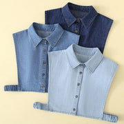 3 pezzi di camicia da lavoro in denim con colletto a farfalla rimovibile Dickey, colletto in jeans per camicia da lavoro metà giacca per maglione per abito lavorativo tops