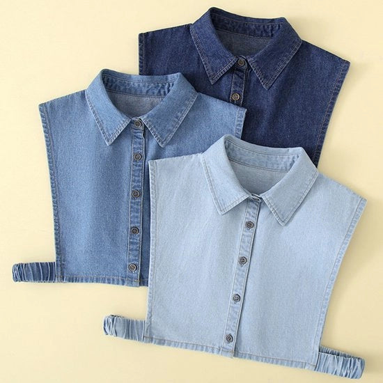 3 pezzi di camicia da lavoro in denim con colletto a farfalla rimovibile Dickey, colletto in jeans per camicia da lavoro metà giacca per maglione per abito lavorativo tops