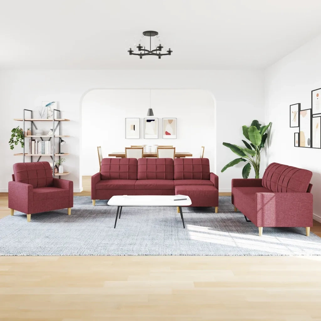 Set di Divani 4 pz con Poggiapiedi Rosso Vino in Tessuto 3278301
