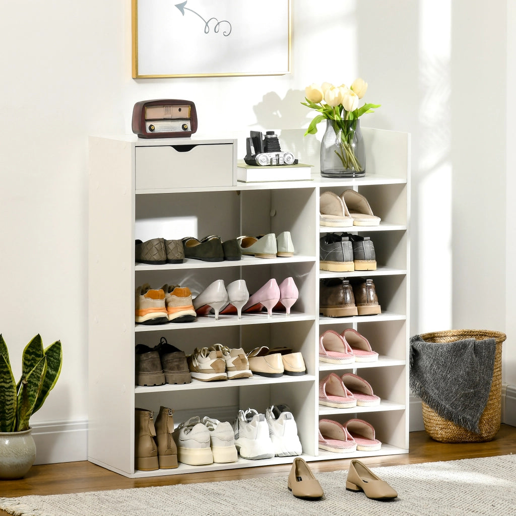 Easycomfort Mobile Scarpiera Salvaspazio con Ripiani e Cassetto per 12 Scarpe, 88x30x93cm, Bianco