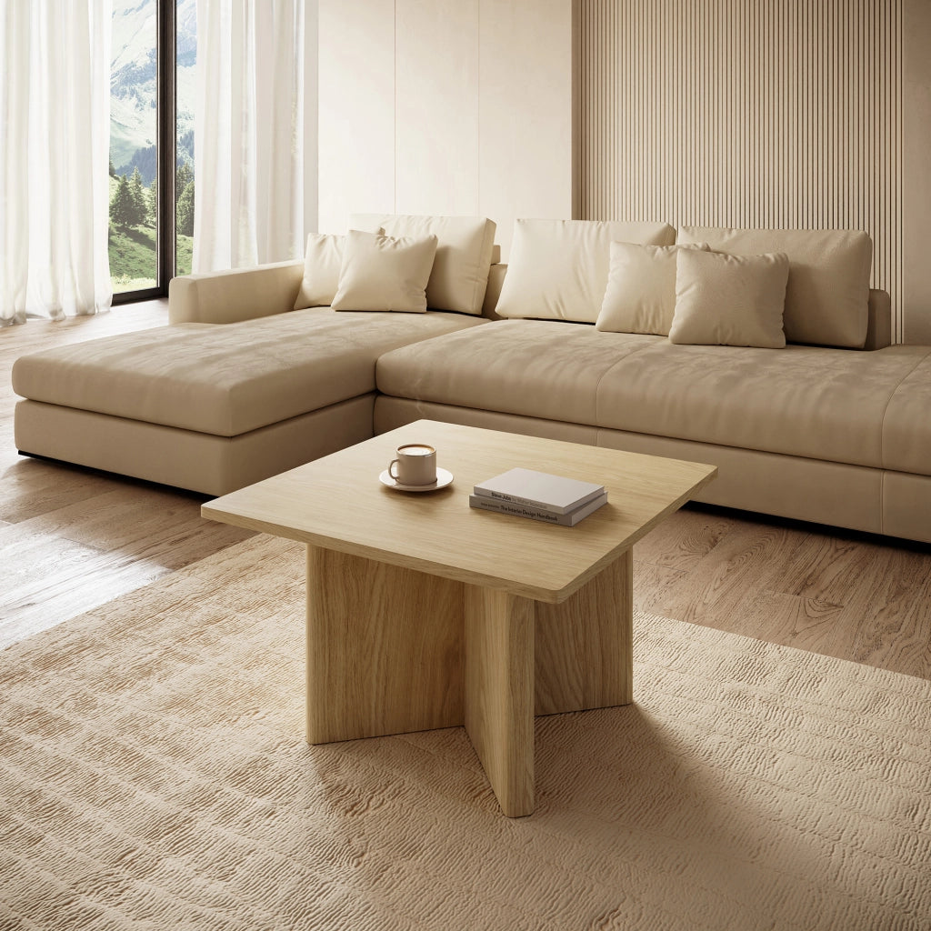 Kasinaba, Tavolino da Salotto Forma Quadrato, 80x80x49h cm Marrone Rovere