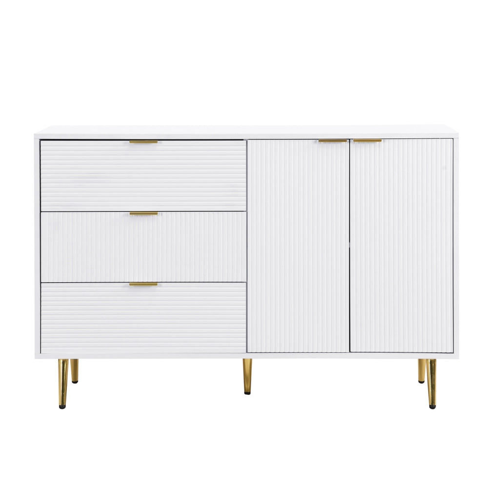 credenza 120 cm bianca e dorata - 3 cassetti, 2 ante, contenitore