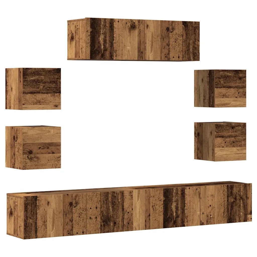 Set Mobile TV 7 pz-Credenza per TV Montato a Parete Legno Antico in Truciolato 528695