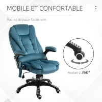 Poltrona da Ufficio Massaggiante e Riscaldante, Sedia da Ufficio, Sedia Ergonomica con Altezza Regolabile, Schienale Reclinabile e Telecomando Filare, Girevole a 360°, Tessuto di Poliestere, Blu