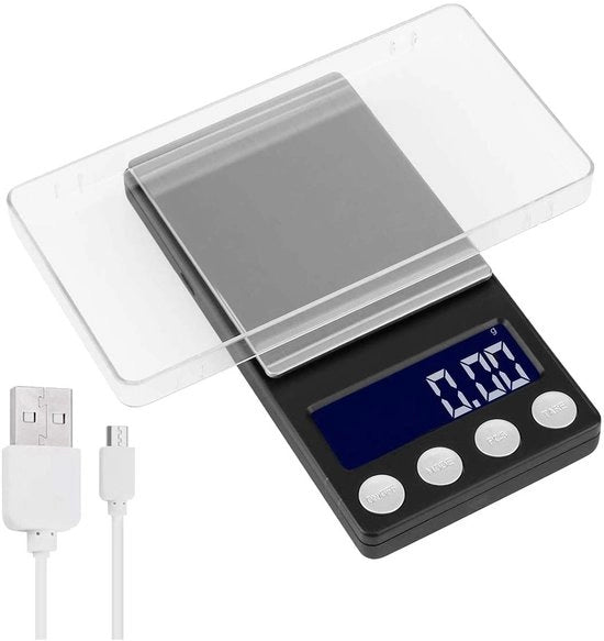 Ponderatore Digitale Mini Preciso per Cucina - 0,01 a 500 gram - bilancia da tasca USB ricaricabile - bilancia 0,01 gram - bilancia per cucina - Nero