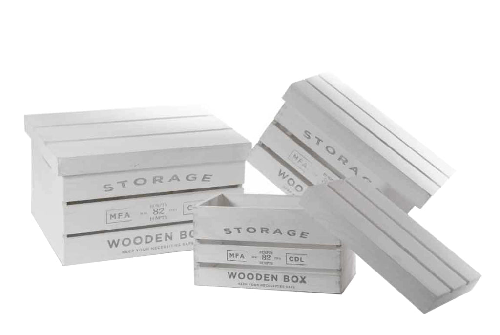 SET 3 CASSETTE IN LEGNO BIANCO CON COPERCHIO IN MISURE DIFFERENTI