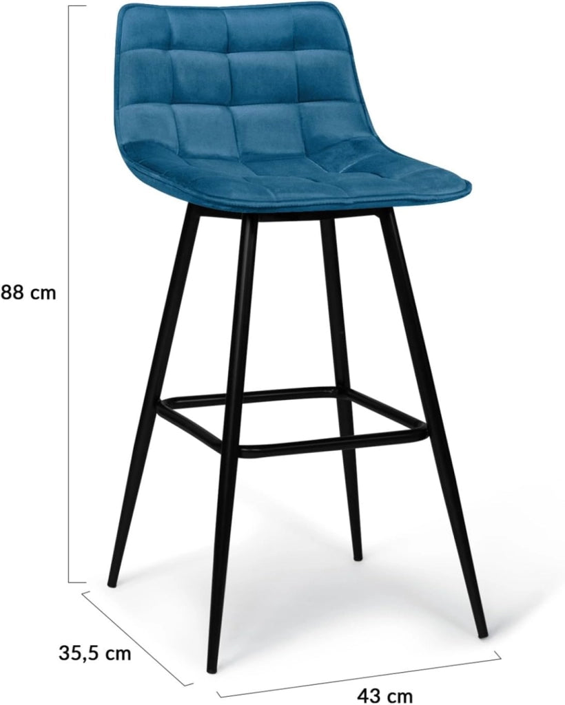 Set di 4 sgabelli da bar in velluto blu, grigio chiaro, grigio scuro, giallo MADY