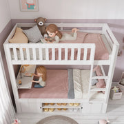 Letto a castello per bambini 90 × 200 cm con tavolo pieghevole, scarpiera e armadi, senza materasso