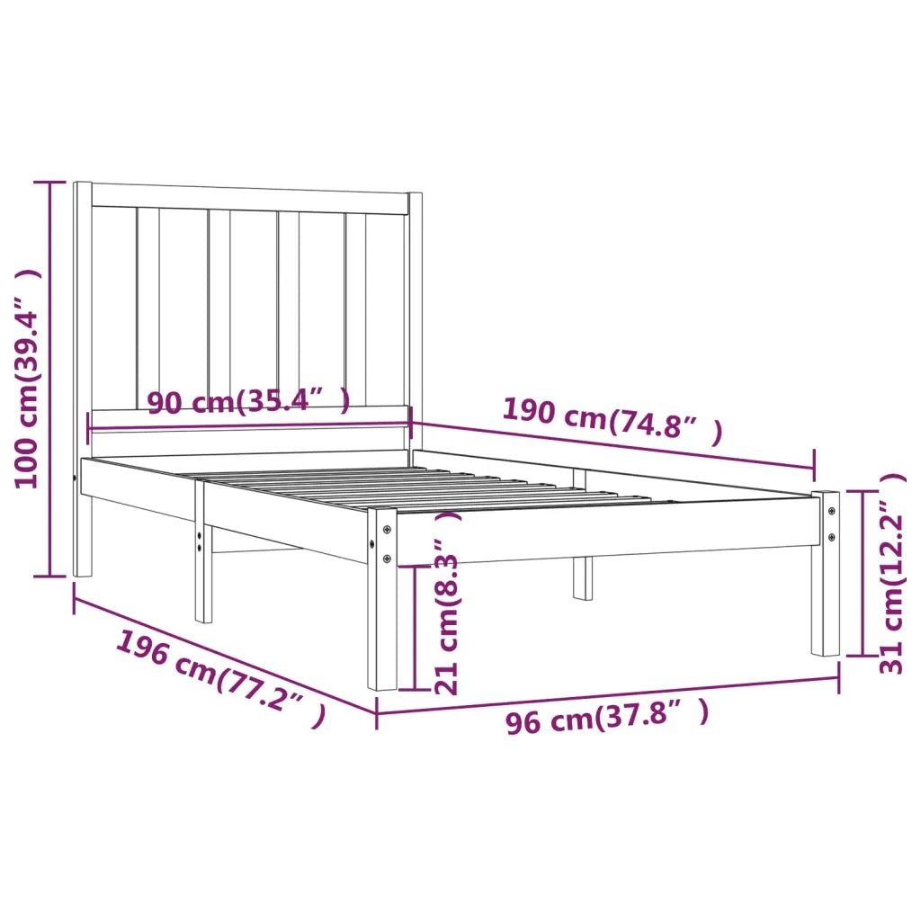 Giroletto-Struttura Letto in Legno Massello di Pino 90x190 cm Single 763264