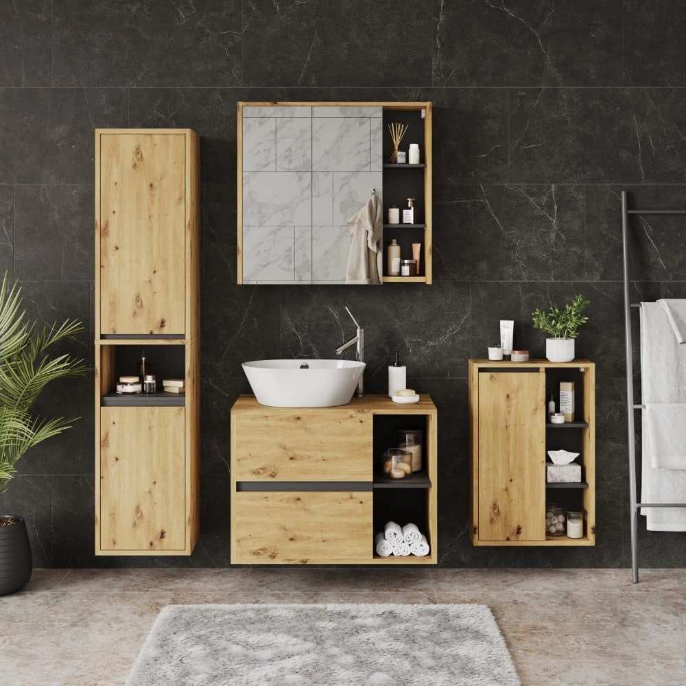 mobiletto bagno Viola, Artigiano/grigio, 50 x 86 cm con ripiani aperti